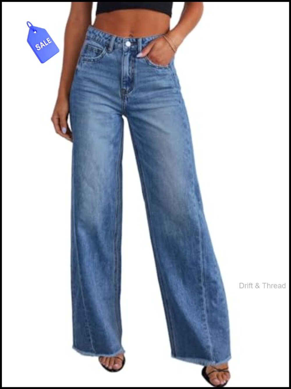 High Waisted Wide Leg Jeans Raw Hem Stretchy Denim Pants Loose Fit